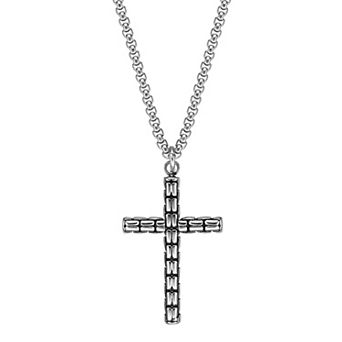 LYNX Men's Stainless Steel Cross Pendant Necklace