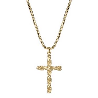 LYNX Men's Gold Tone Stainless Steel Cross Pendant Necklace