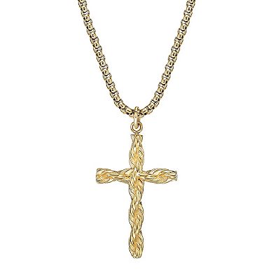 LYNX Men's Gold Tone Stainless Steel Cross Pendant Necklace