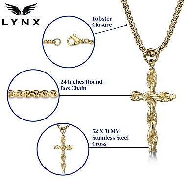LYNX Men's Gold Tone Stainless Steel Cross Pendant Necklace