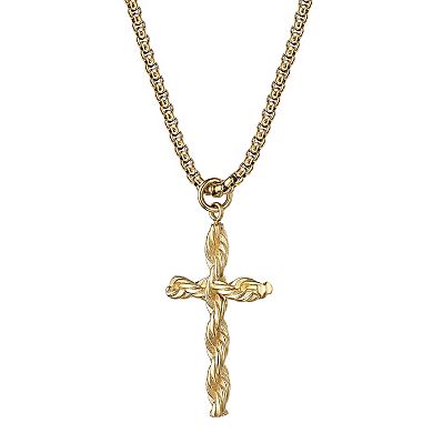 LYNX Men's Gold Tone Stainless Steel Cross Pendant Necklace