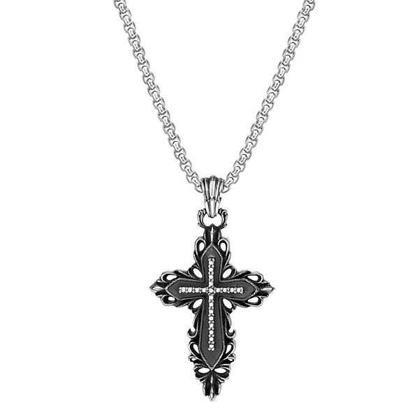 LYNX Men's Antiqued Stainless Steel Cross Pendant Necklace