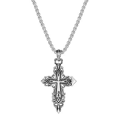 LYNX Men's Antiqued Stainless Steel Cross Pendant Necklace