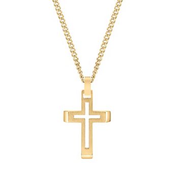 LYNX Men's Gold Tone Stainless Steel Cross Pendant Necklace