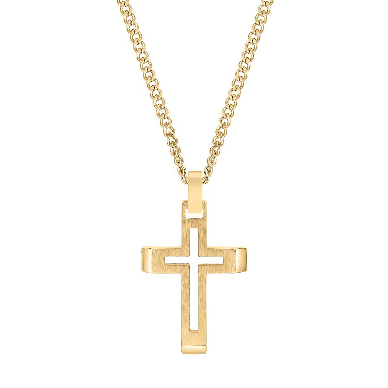 LYNX Mens Gold Tone Stainless Steel Cross Pendant Necklace, Size: 24, Y
