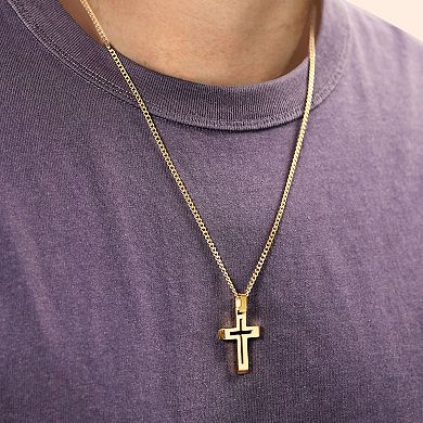 LYNX Men's Gold Tone Stainless Steel Cross Pendant Necklace