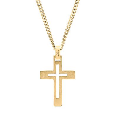 LYNX Men's Gold Tone Stainless Steel Cross Pendant Necklace