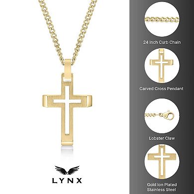 LYNX Men's Gold Tone Stainless Steel Cross Pendant Necklace