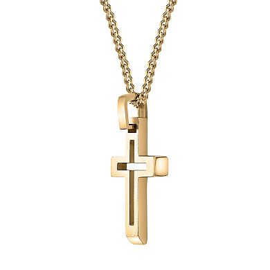 LYNX Men's Gold Tone Stainless Steel Cross Pendant Necklace