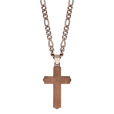 LYNX Men's Brown Ion Plated Stainless Steel Cubic Zirconia Cross Pendant