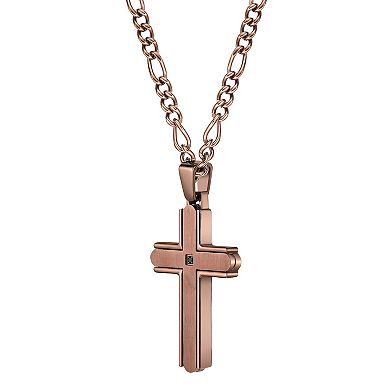 LYNX Men's Brown Ion Plated Stainless Steel Cubic Zirconia Cross Pendant