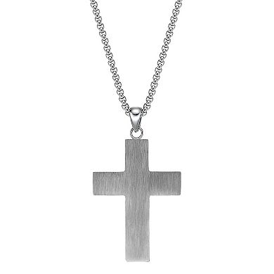 LYNX Men's Stainless Steel Hammered Cross Pendant Necklace