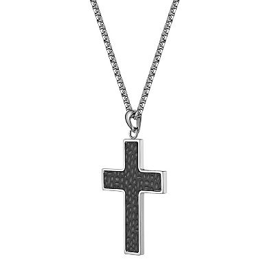 LYNX Men's Stainless Steel Hammered Cross Pendant Necklace