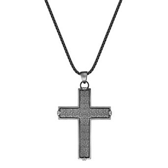LYNX Men's Stainless Steel Textured Cross Pendant Necklace