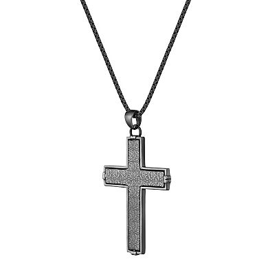 LYNX Men's Stainless Steel Textured Cross Pendant Necklace