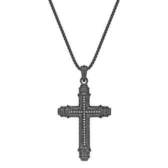 LYNX Men's Stainless Steel Cubic Zirconia Cross Pendant Necklace