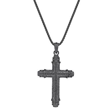 LYNX Men's Stainless Steel Cubic Zirconia Cross Pendant Necklace