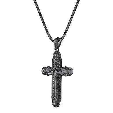 LYNX Men's Stainless Steel Cubic Zirconia Cross Pendant Necklace