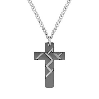 LYNX Men's Black Ion Plated Stainless Steel Cross Pendant Necklace