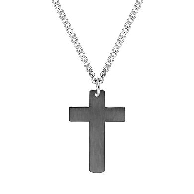 LYNX Men's Black Ion Plated Stainless Steel Cross Pendant Necklace