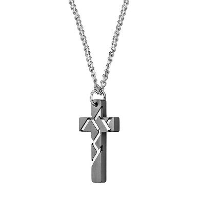 LYNX Men's Black Ion Plated Stainless Steel Cross Pendant Necklace