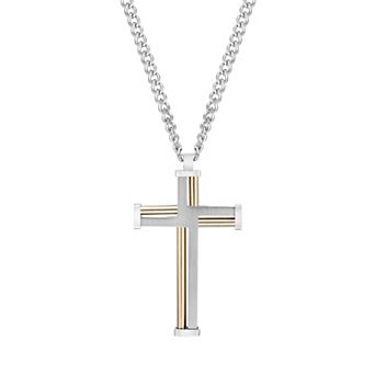 LYNX Men's Two Tone Stainless Steel Cross Pendant Necklace
