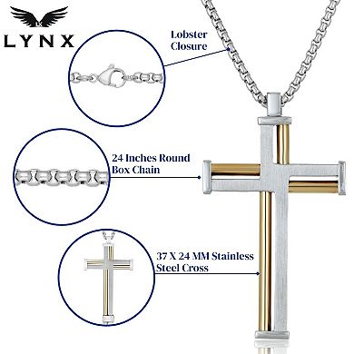 LYNX Men's Two Tone Stainless Steel Cross Pendant Necklace