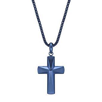 LYNX Men's Blue Ion Plated Stainless Steel Cross Pendant Necklace