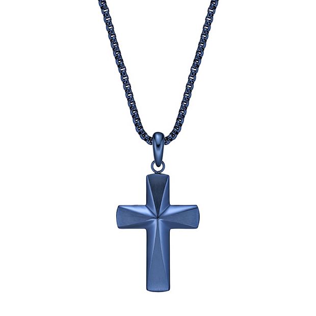 LYNX Men's Blue Ion Plated Stainless Steel Cross Pendant Necklace
