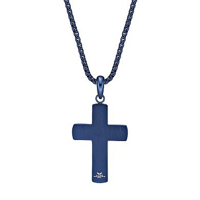 LYNX Men's Blue Ion Plated Stainless Steel Cross Pendant Necklace