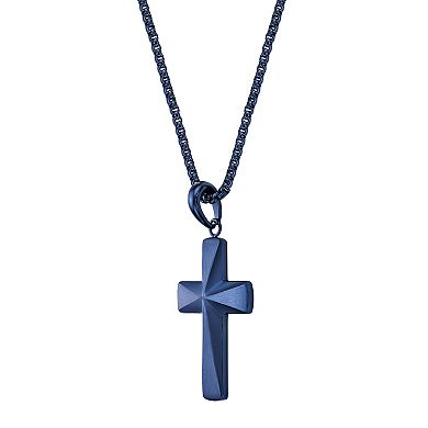 LYNX Men's Blue Ion Plated Stainless Steel Cross Pendant Necklace