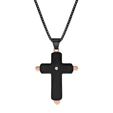 LYNX Men's Stainless Steel Diamond Accent Cross Pendant Necklace