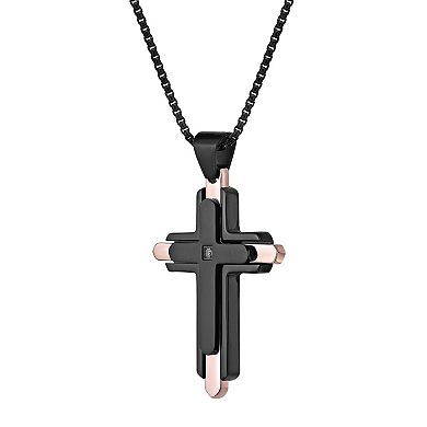 LYNX Men's Stainless Steel Diamond Accent Cross Pendant Necklace
