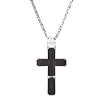 LYNX Men's Stainless Steel & Wood Cross Pendant