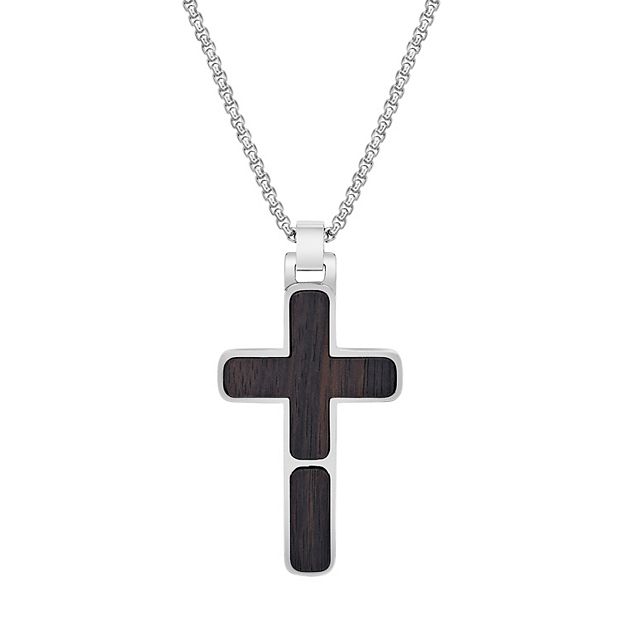 LYNX Men s Stainless Steel Wood Cross Pendant