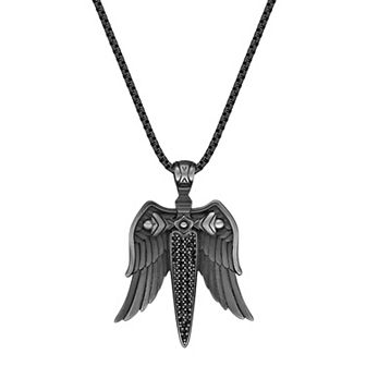 LYNX Men's Stainless Steel Cubic Zirconia Wings Pendant Necklace