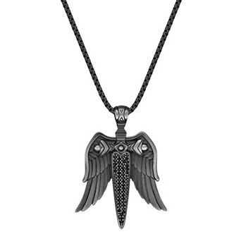 LYNX Men's Stainless Steel Cubic Zirconia Wings Pendant Necklace