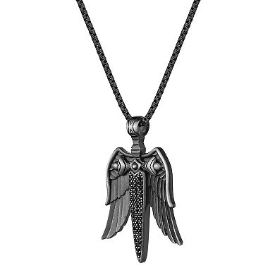 LYNX Men's Stainless Steel Cubic Zirconia Wings Pendant Necklace