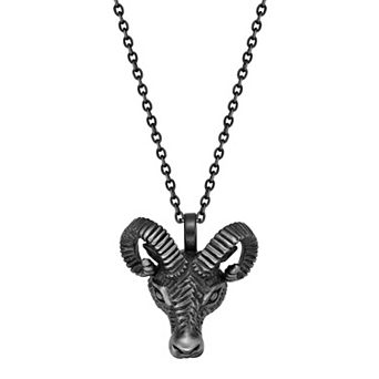 LYNX Men's Antiqued Stainless Steel Ram's Head Pendant Necklace