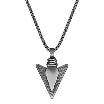 LYNX Men's Antiqued Stainless Steel Arrowhead Pendant Necklace