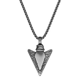 LYNX Men's Antiqued Stainless Steel Arrowhead Pendant Necklace