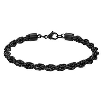 LYNX Men's Black Ion Plated Stainless Steel 6 mm Rope Chain Bracelet