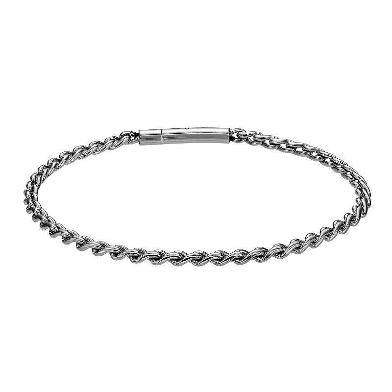 LYNX Mens Stainless Steel 3 mm Rope Chain Bracelet, Size: 9, White