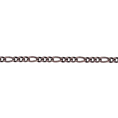 LYNX Men's Brown Ion Plated Stainless Steel 6 mm Figaro Chain Necklace