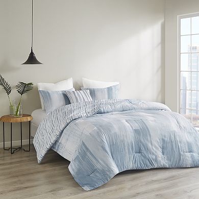 N Natori Brush Stroke Oversized Reversible Seersucker Comforter Set with Coordinating Pillow