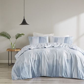 N Natori Brush Stroke Oversized Reversible Seersucker Duvet Cover Set with Shams