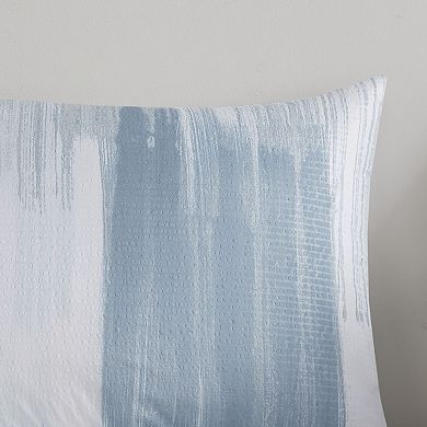 N Natori Brush Stroke Oversized Reversible Seersucker Duvet Cover Set with Shams