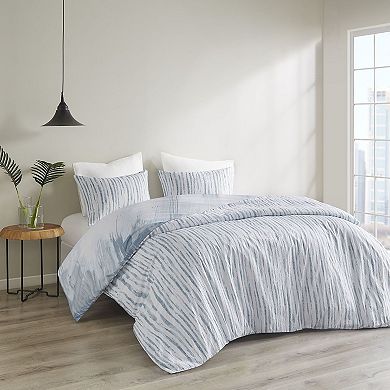 N Natori Brush Stroke Oversized Reversible Seersucker Duvet Cover Set with Shams