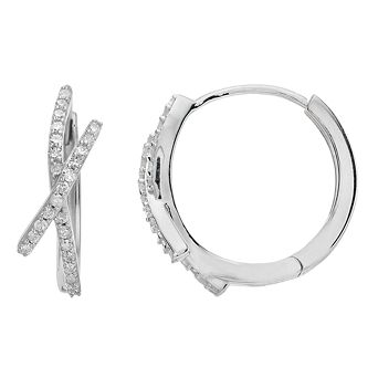Sterling Silver 1/5 Carat T.W. Diamond Crossover Hoop Earrings