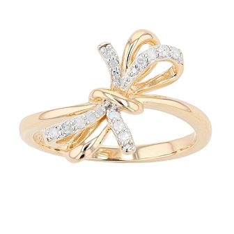 14k Gold Over Silver 1/8 Carat T.W. Diamond Bow Ring